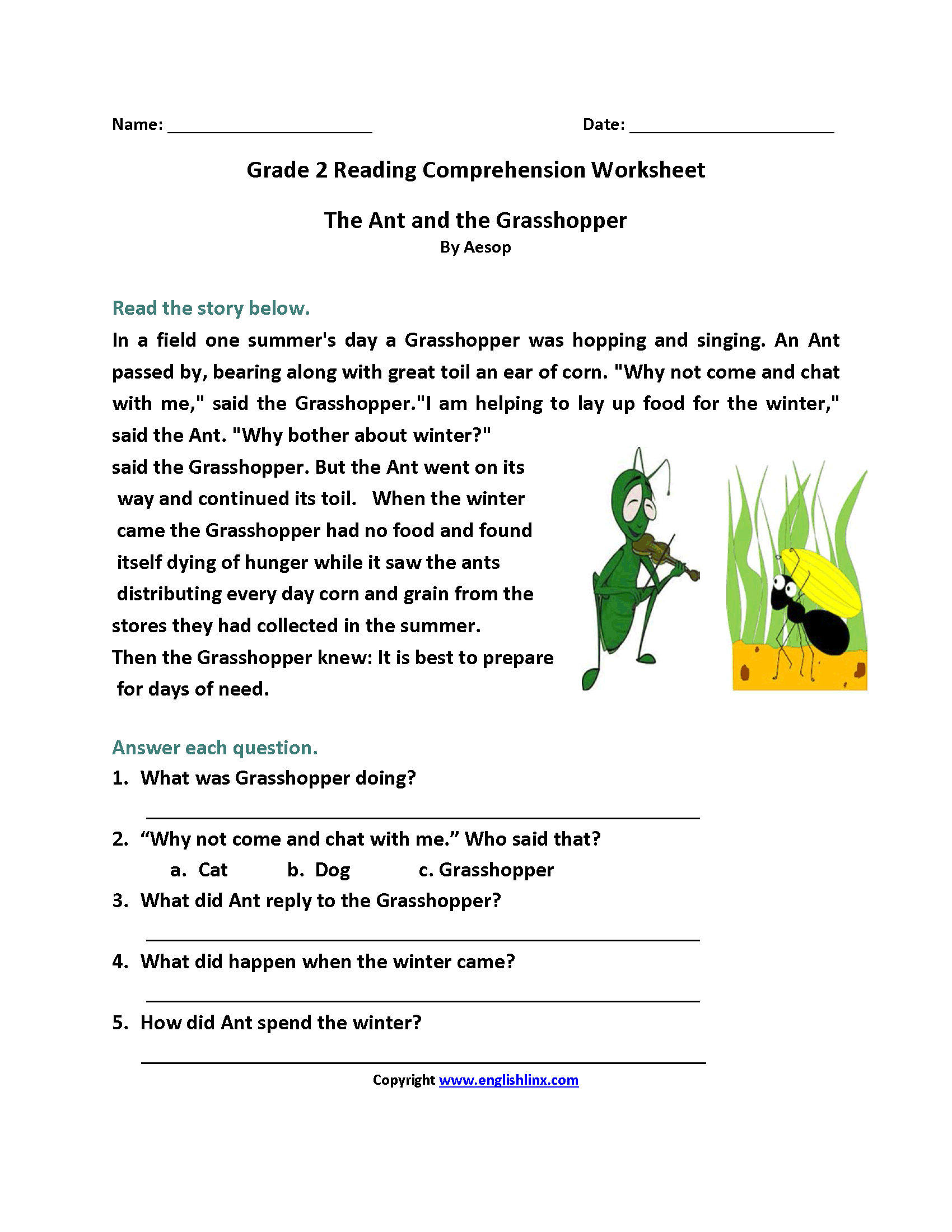 Free Printable Reading Worksheets For 2nd Grade