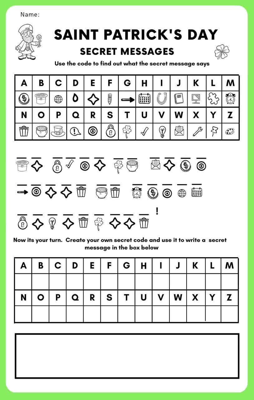 Saint Patrick s Day Games secret Code Messages For Children Set Of 4 Printables Print Ready Pdf s For Kids Fun Activity Worksheet Etsy