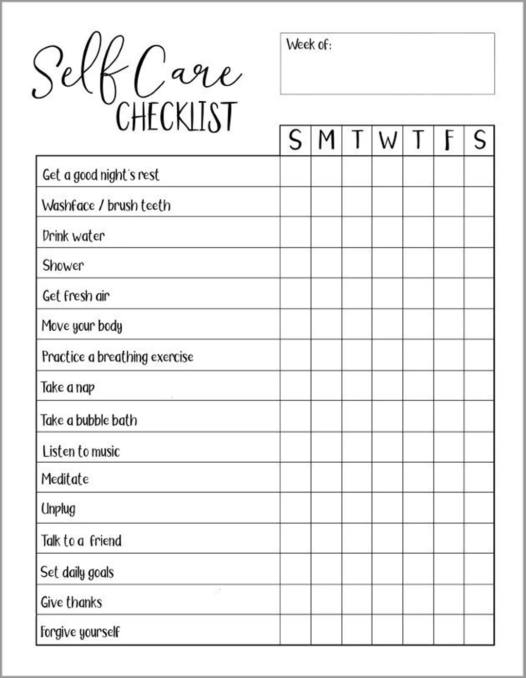 Self Care Checklist Printable Etsy Singapore