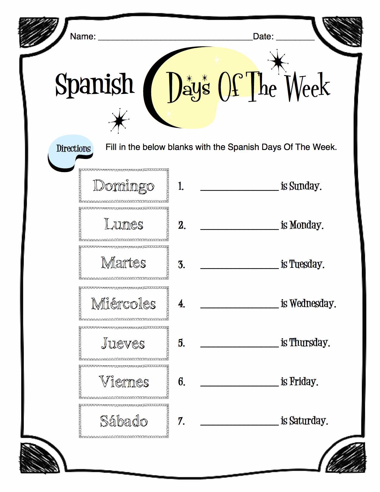 Spanish Days Of The Week Worksheet Packet Made By Teachers