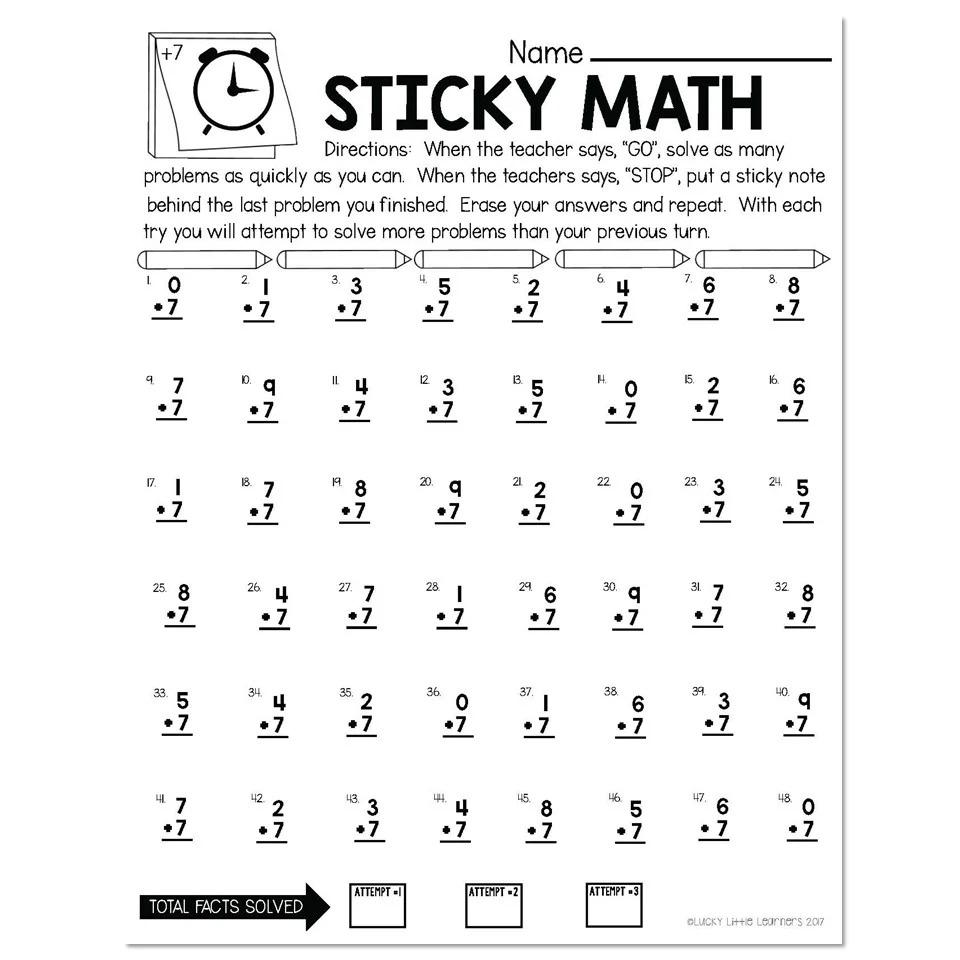 Sticky Math Fact Practice Addition 7 Lucky Little Learners Sticky Math Fact Practice Addition 7 Lucky Little Learners