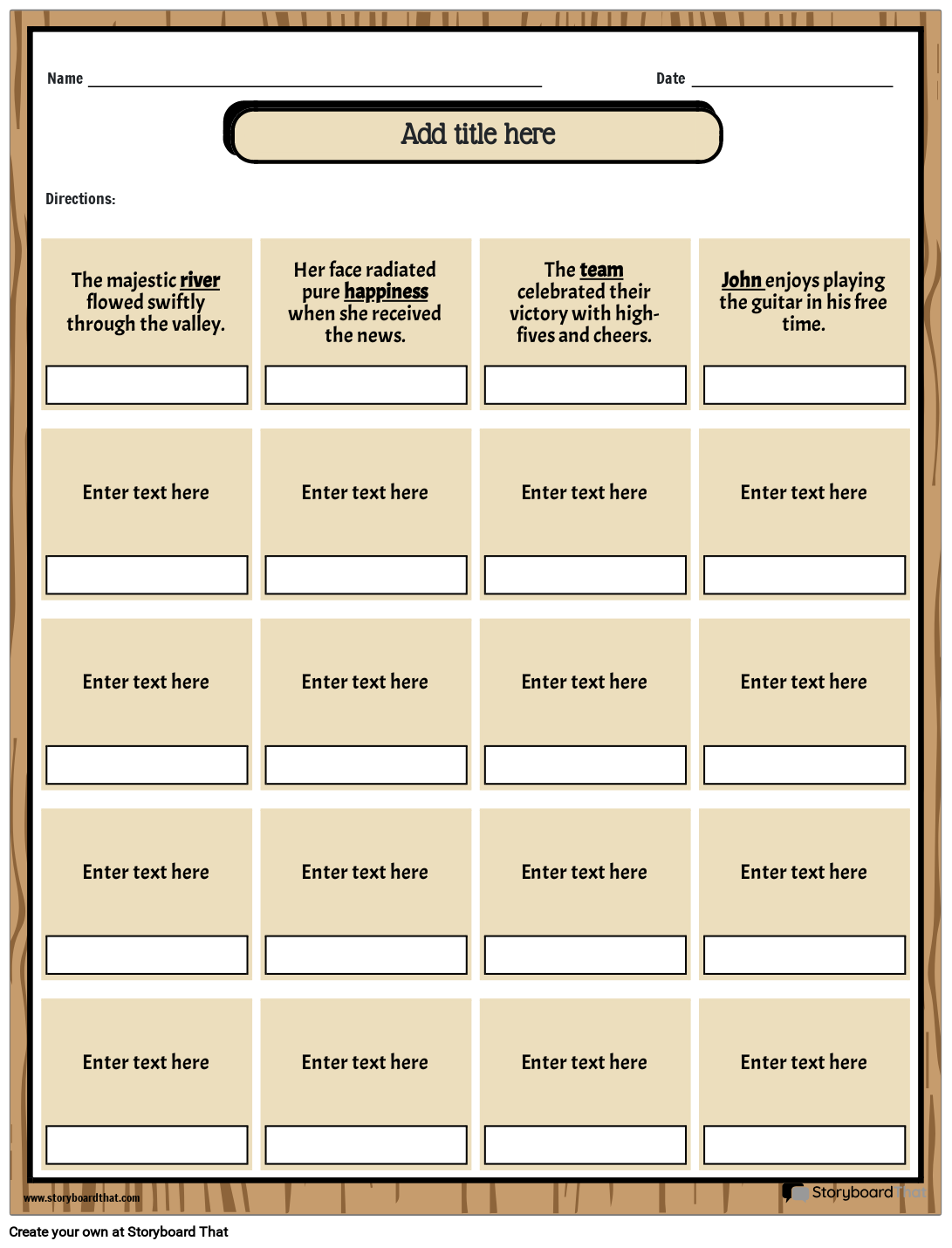Storyboard That Free Noun Worksheet Templates
