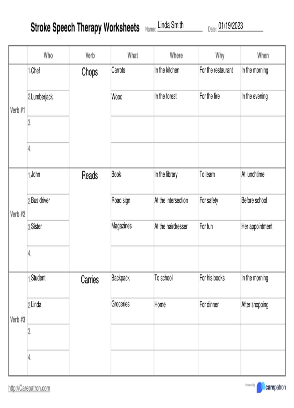 Stroke Speech Therapy Worksheet Example Free PDF Download