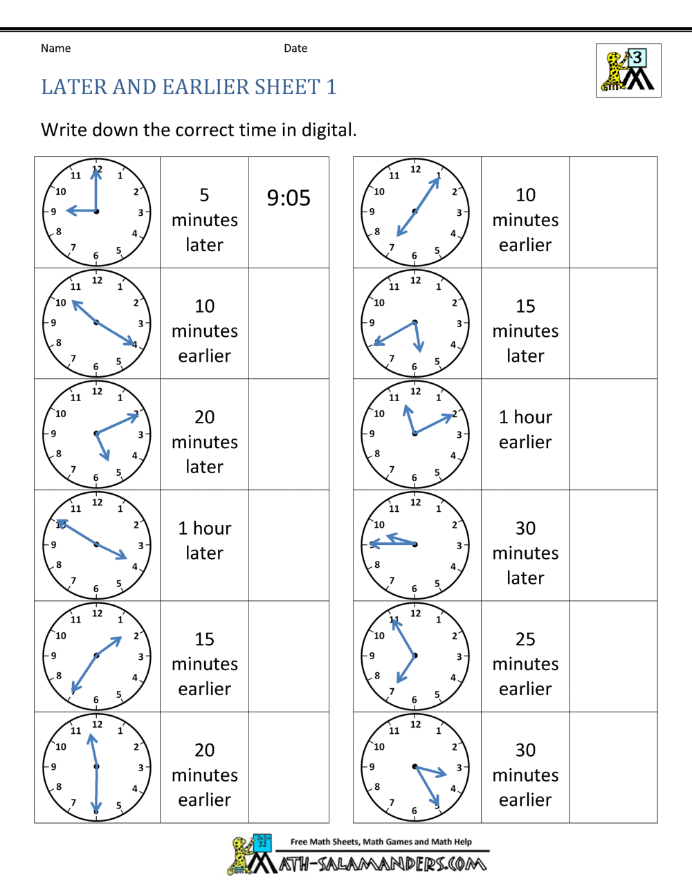 Digital Clock Worksheets Printable
