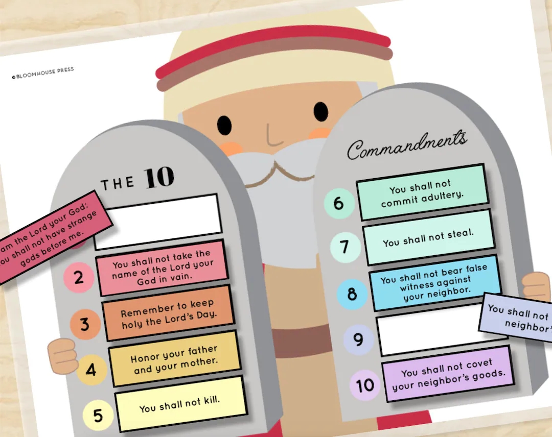 Ten Commandments Worksheet Catholic Protestant Sunday School Christian Homeschool Bible Verse Memory Game Kindergarten Printable Kids PDF Etsy