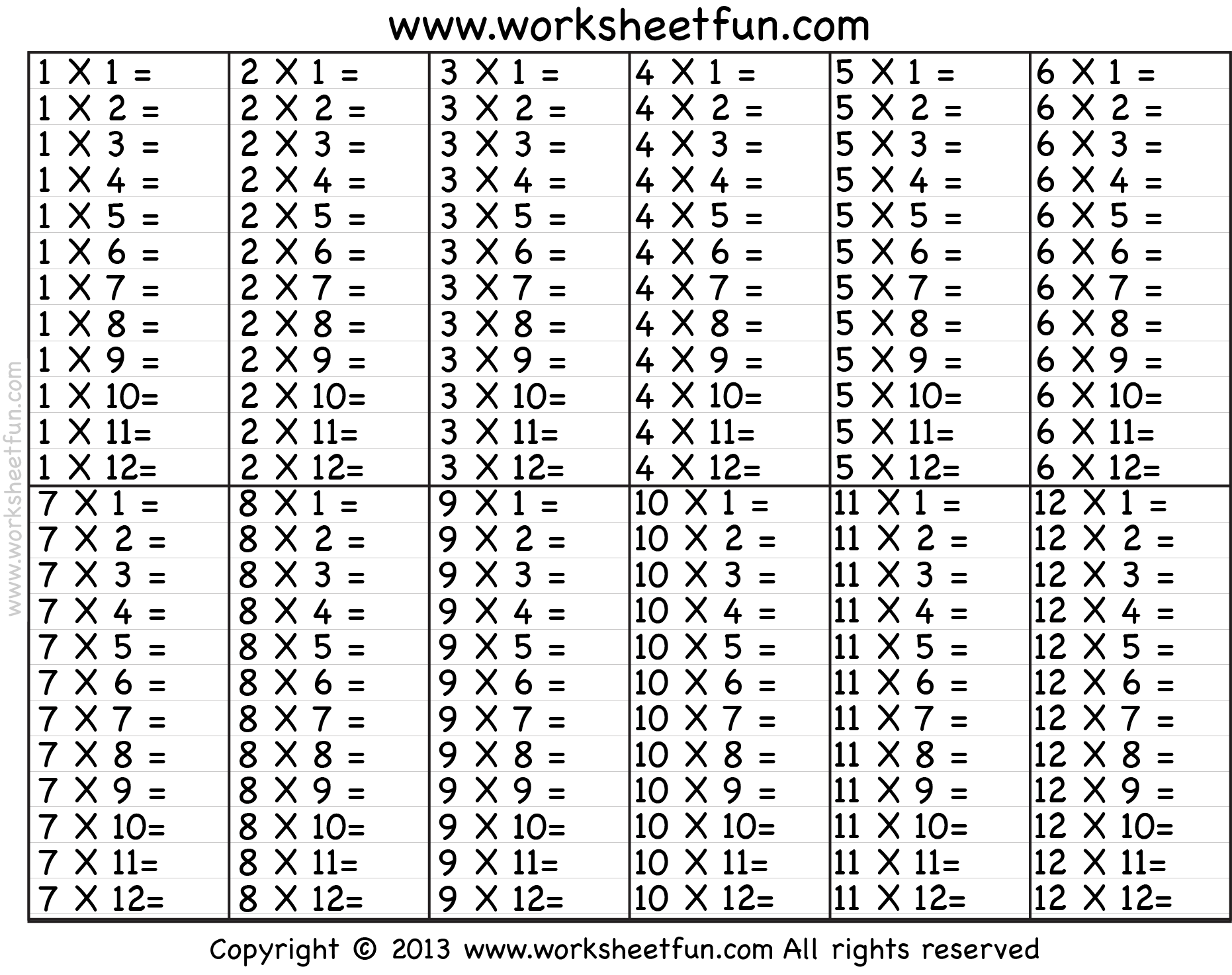 Times Table 2 12 Worksheets 1 2 3 4 5 6 7 8 9 10 11 12 13 14 15 16 17 18 19 And 20 FREE Printable Worksheets Worksheetfun