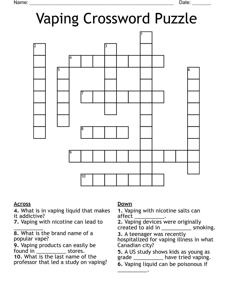 Free Printable Vaping Worksheets