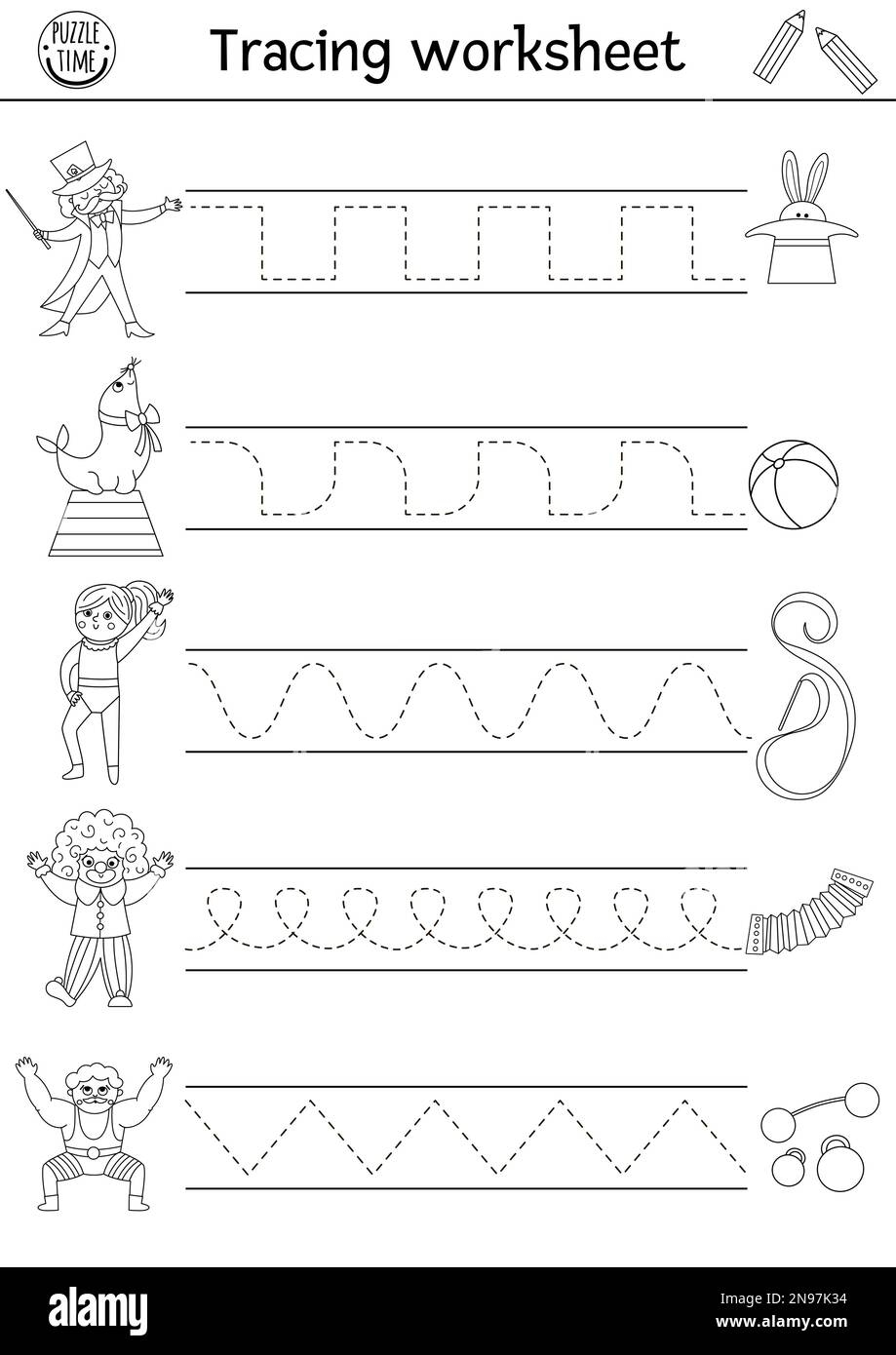 Vector Circus Handwriting Practice Worksheet Amusement Show Printable Black And White Activity For Preschool Children Tracing Game For Writing Skill Stock Vector Image Art Alamy