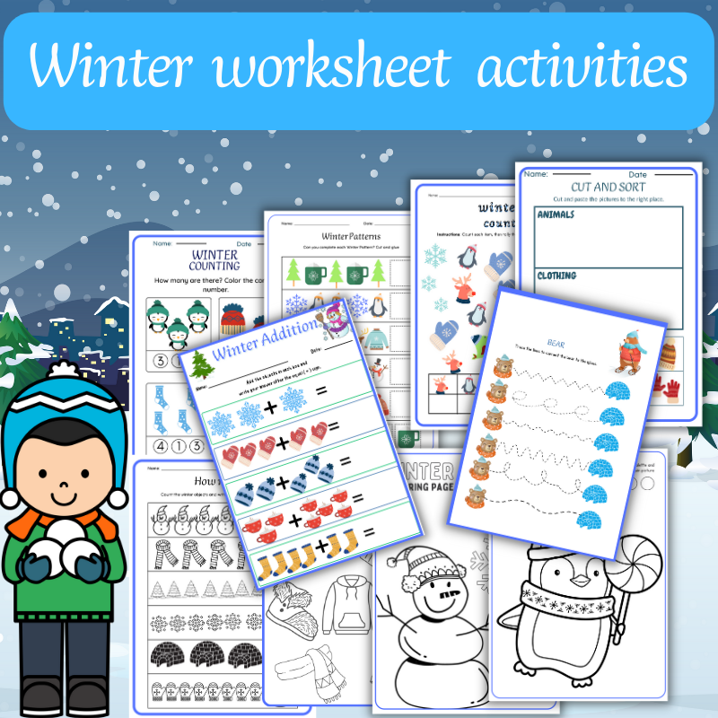 Winter Math And Coloring Preschool Activities Winter Worksheets Winter Math And Coloring Preschool Activities Winter Worksheets